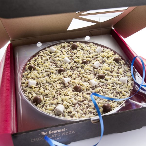 Honeycomb and marshmallow 10" chocolate pizza in open box