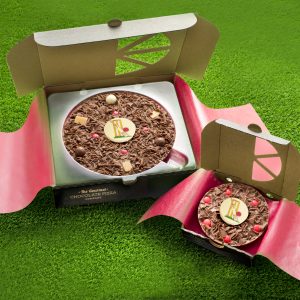 Milk chocolate pizza with cricket plaque 7inch and mini in size