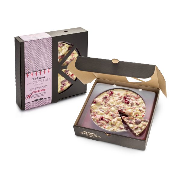 Eton Mess chocolate pizza with closed box next to it