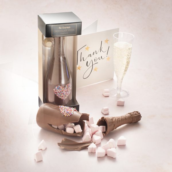 milk chocolate smash bottle with champagne glass